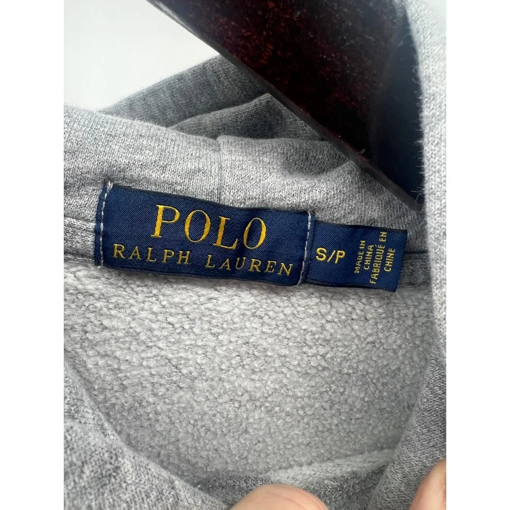 Polo Ralph Lauren Grey Hoodie Bear‎ Logo Pullover Sweatshirt Size S